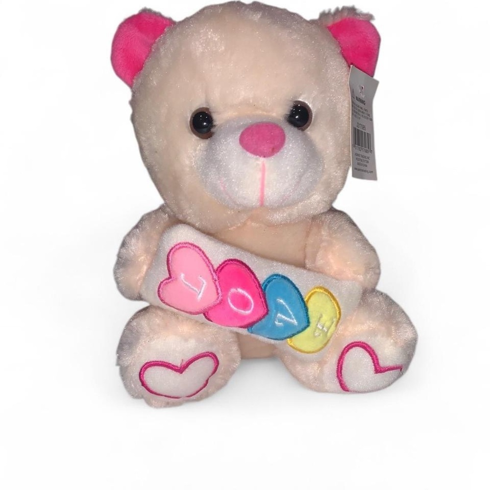 Adorable Plush Bear with Colorful Hearts